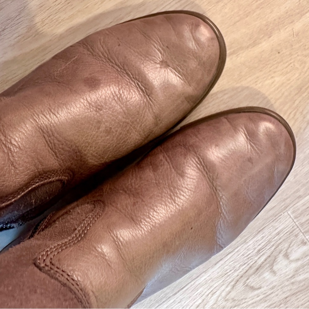 FRYE Gemma Short Shearling Leather and Suede Taupe Grey Brown Boots 8 - Picture 13 of 16